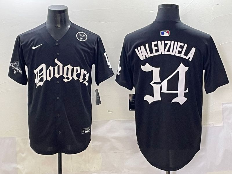 Men 2025 Los Angeles Dodgers #34 Valenzuela Black Seventh generation Joint Name Nike MLB Jersey style 16->los angeles dodgers->MLB Jersey
